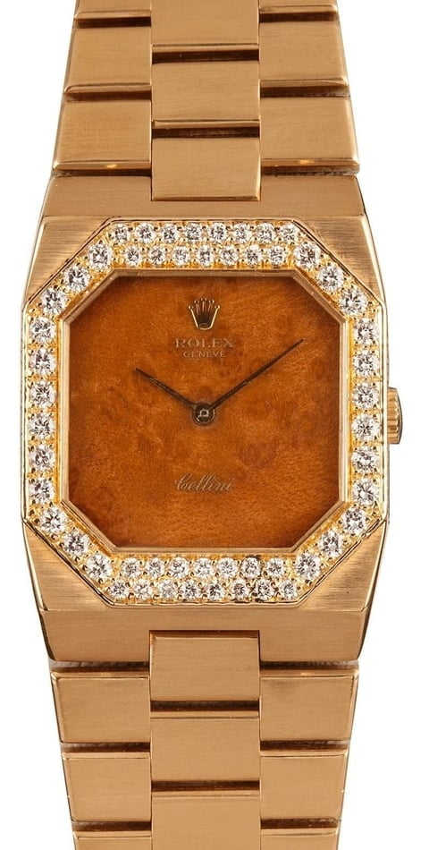 Rolex Cellini 4651 Exotic Wood Dial Diamond Bezel