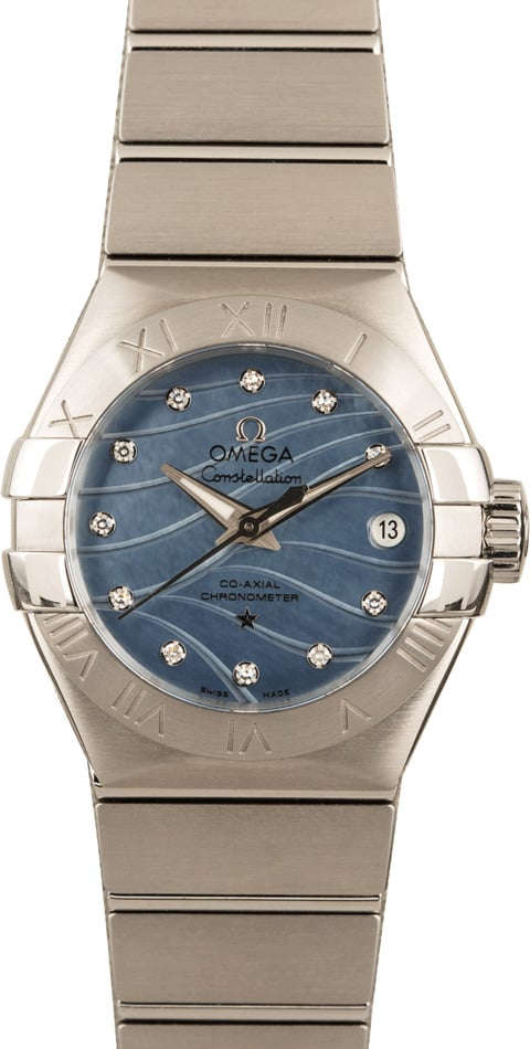 Omega mother of pearl watch with diamonds best sale