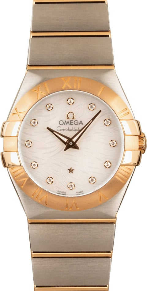 Ladies Omega Constellation Mother Of Pearl Wavy Diamond Dial