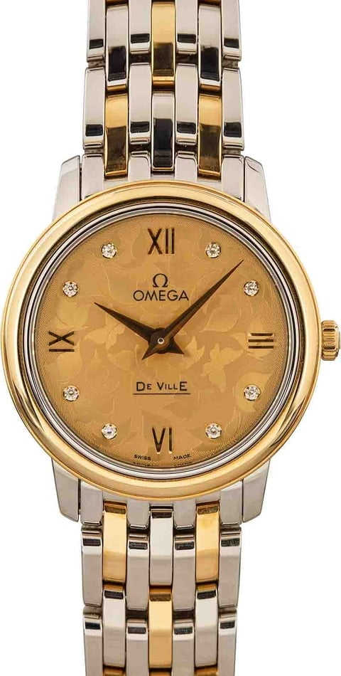 Ladies Omega De Ville Prestige Champagne Butterfly Diamond Dial