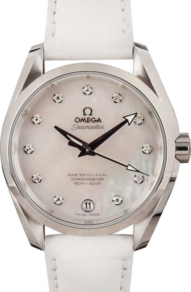 Omega Seamaster Aqua Terra Steel & White Leather Strap