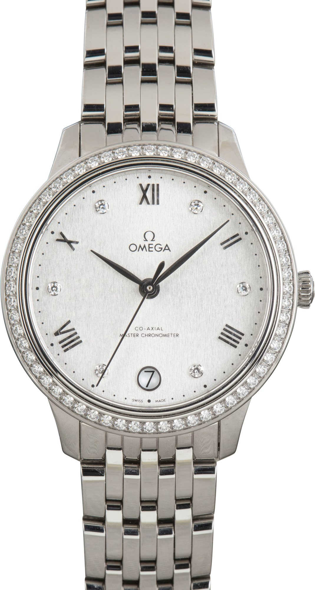 OMEGA Stainless Steel De Ville Prestige Silver Diamond Dial