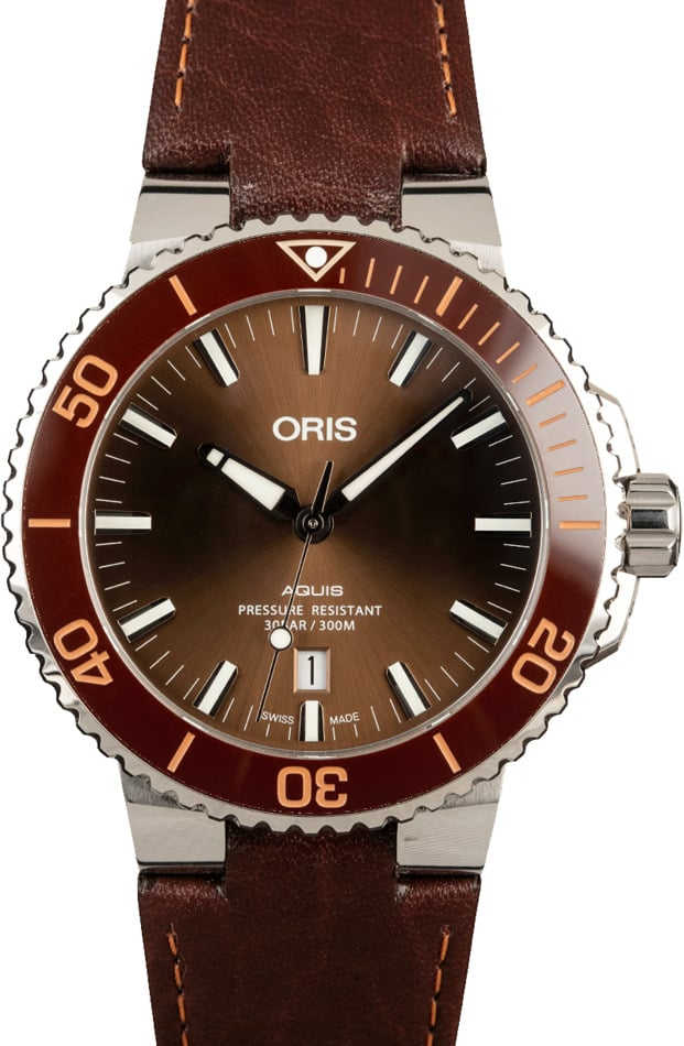 Oris Aquis Date Brown Dial & Leather Strap