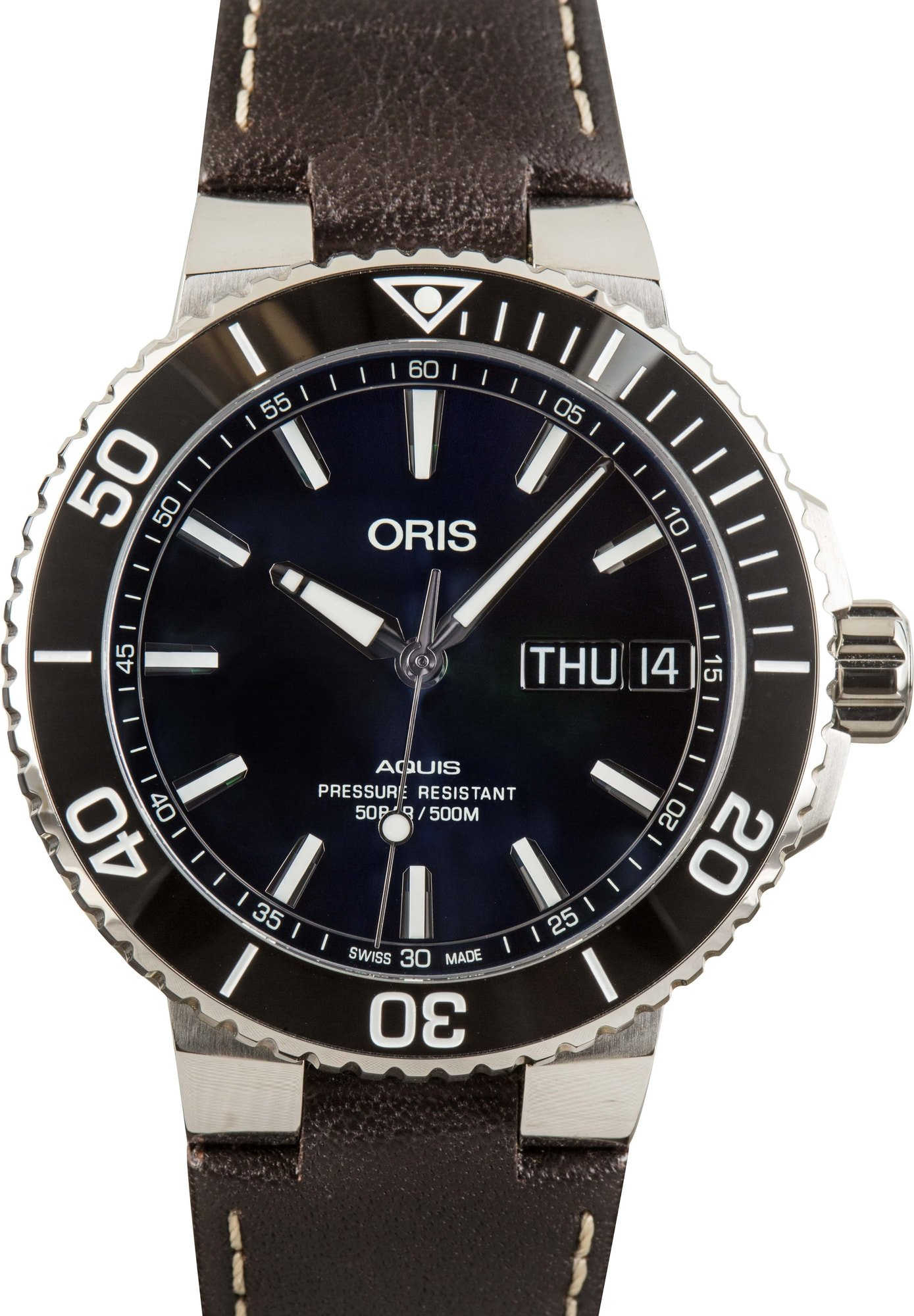 ORIS メンズ アナログ 時計 レザー Oris Aquis 43mm, 46mm Compatible Made to Order Leather Strap, Navy