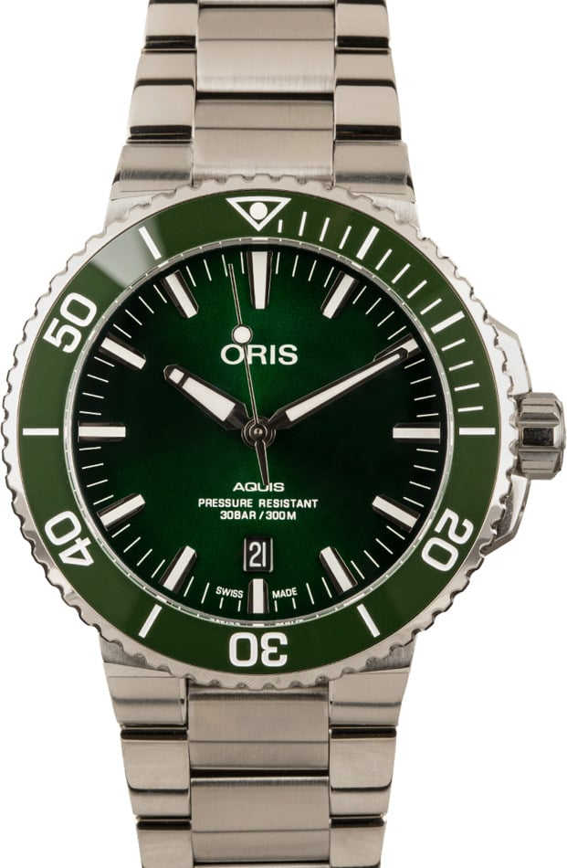 Mens Oris Aquis Date Green Dial Steel