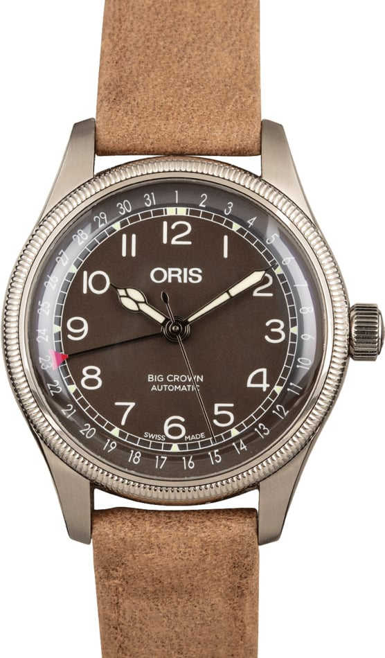 Oris Big Crown Pointer Date Black Dial Leather Strap