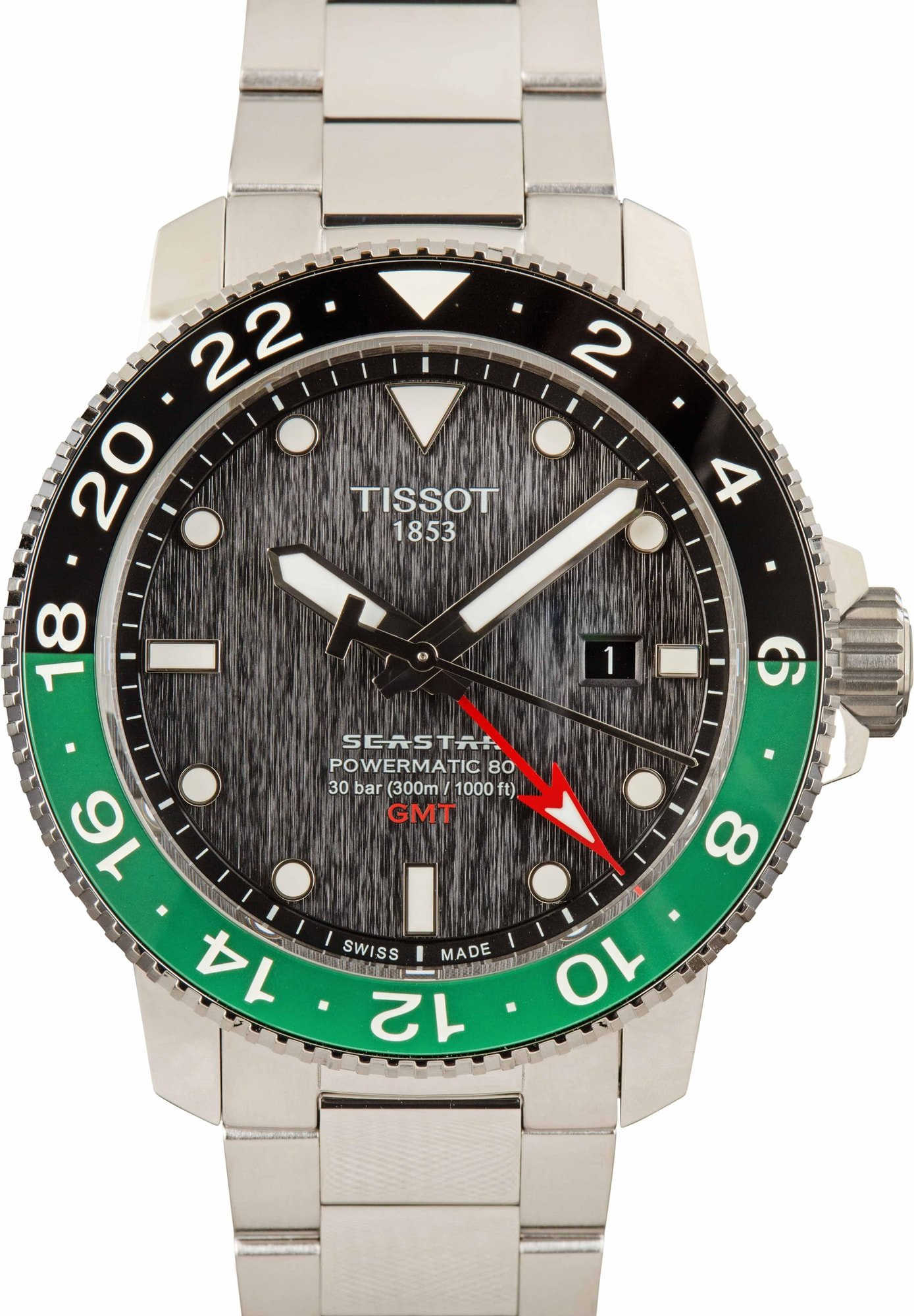 Tissot SEASTAR GMT 黒緑 Tissot Seastar 1000 Powermatic 80 GMT 46mm Mens Watch Black